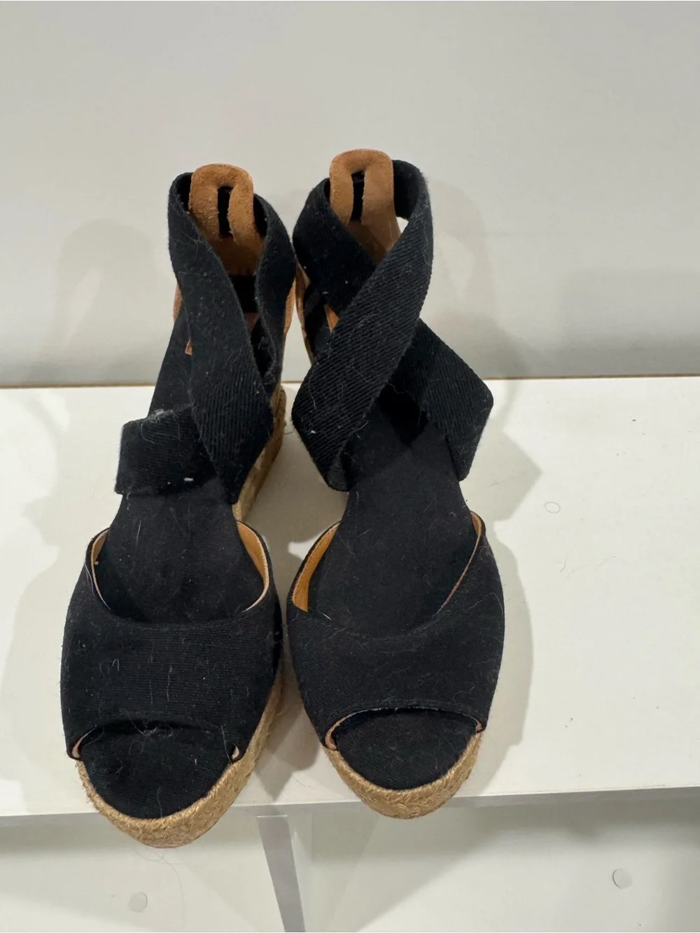 Tory Burch Black Crisscross Espadrille Wedge Sandals